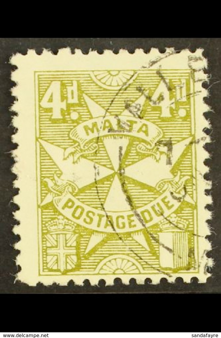 POSTAGE DUES  1967-70 4d Yellow Olive, SG D26, Fine Cds Used For More Images, Please Visit Http://www.sandafayre.com/ite - Malta (...-1964)