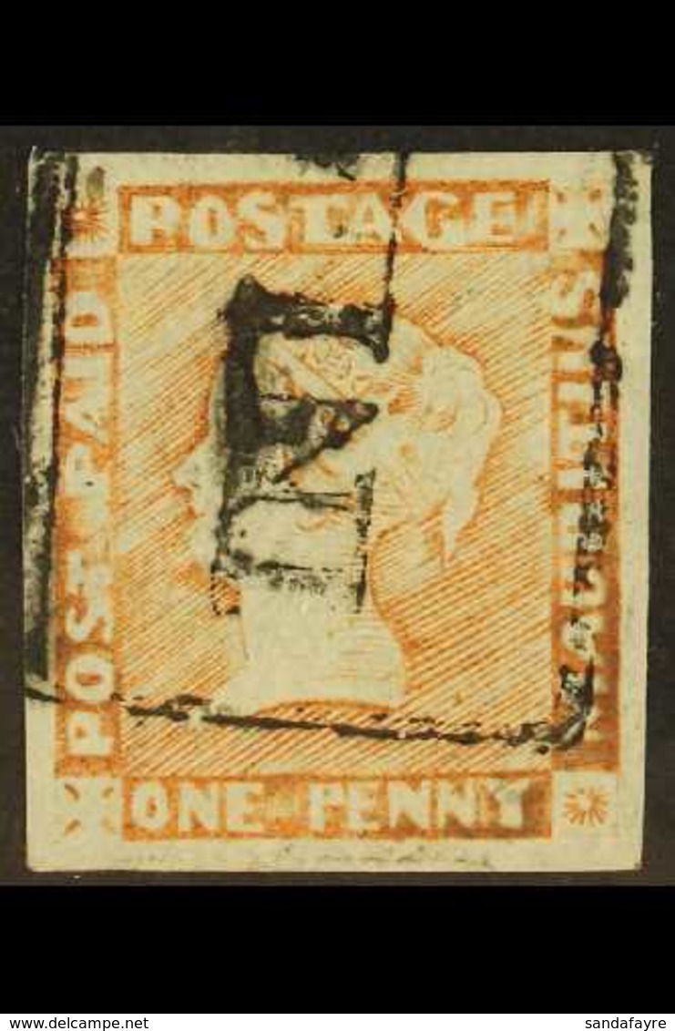 1848-59  1d Red On Bluish Worn Impression (position 4), SG 18. Fine Used With 4 Large Margins & Neat Part "INLAND." Fram - Mauritius (...-1967)