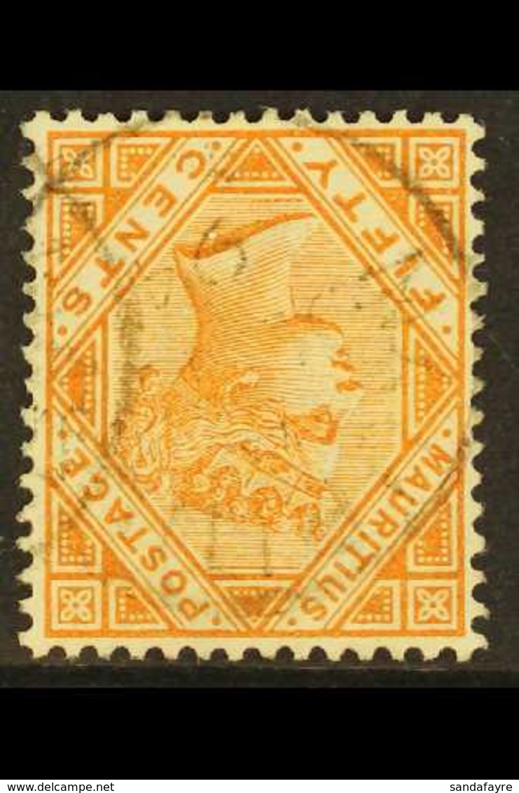 1883-94 INVERTED WATERMARK  50c Orange, "Inverted Watermark" Variety, SG 111w, Fine Used. Rare Stamp, Listed But Unprice - Mauritius (...-1967)