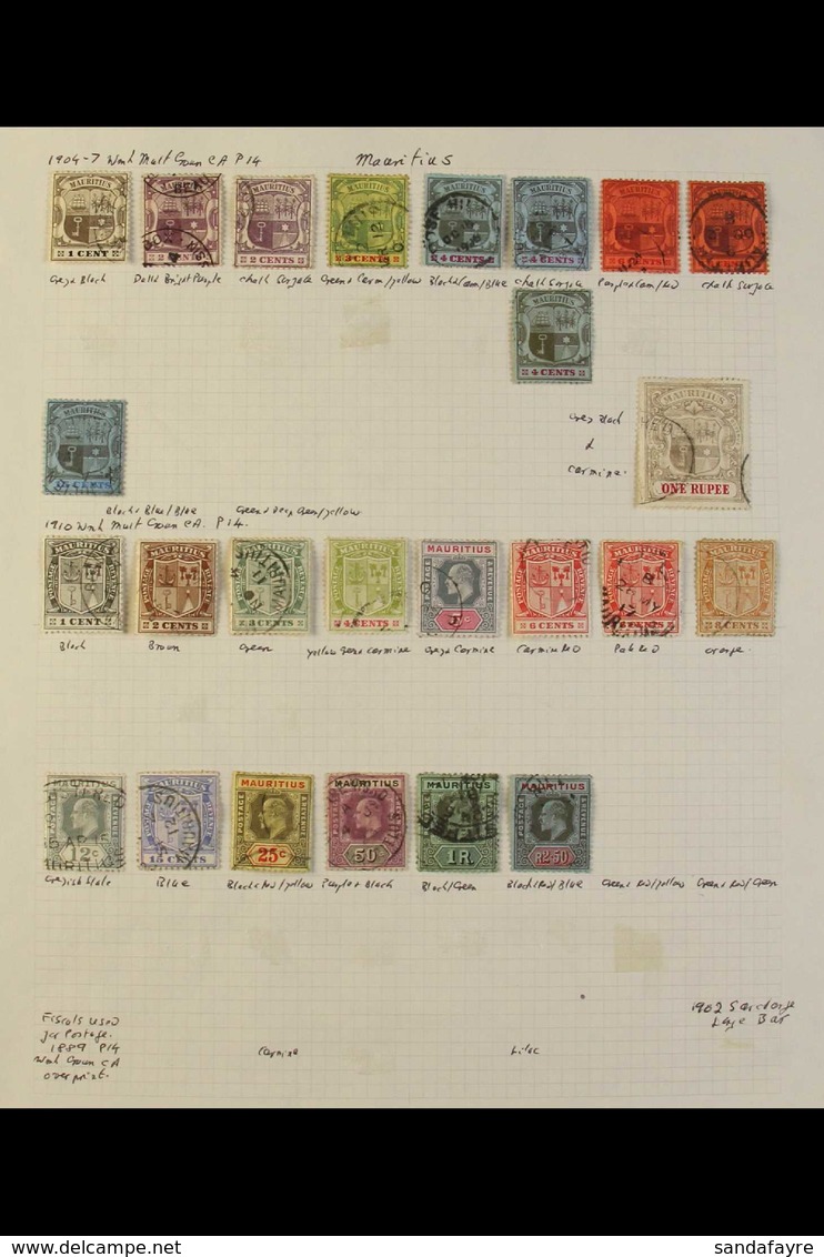 1904-1950 USED COLLECTION  On Leaves, Includes 1904-07 Set (ex 50c), 1910 Set To 2.50r, 1913-22 Most Vals To 1r (x3 Incl - Mauritius (...-1967)