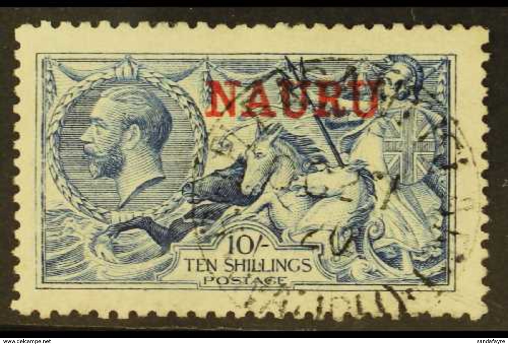 1916-23  10s Deep Bright Blue De La Rue Seahorse, SG 23d, Very Fine Used Example Of This Scarce Stamp. For More Images,  - Nauru