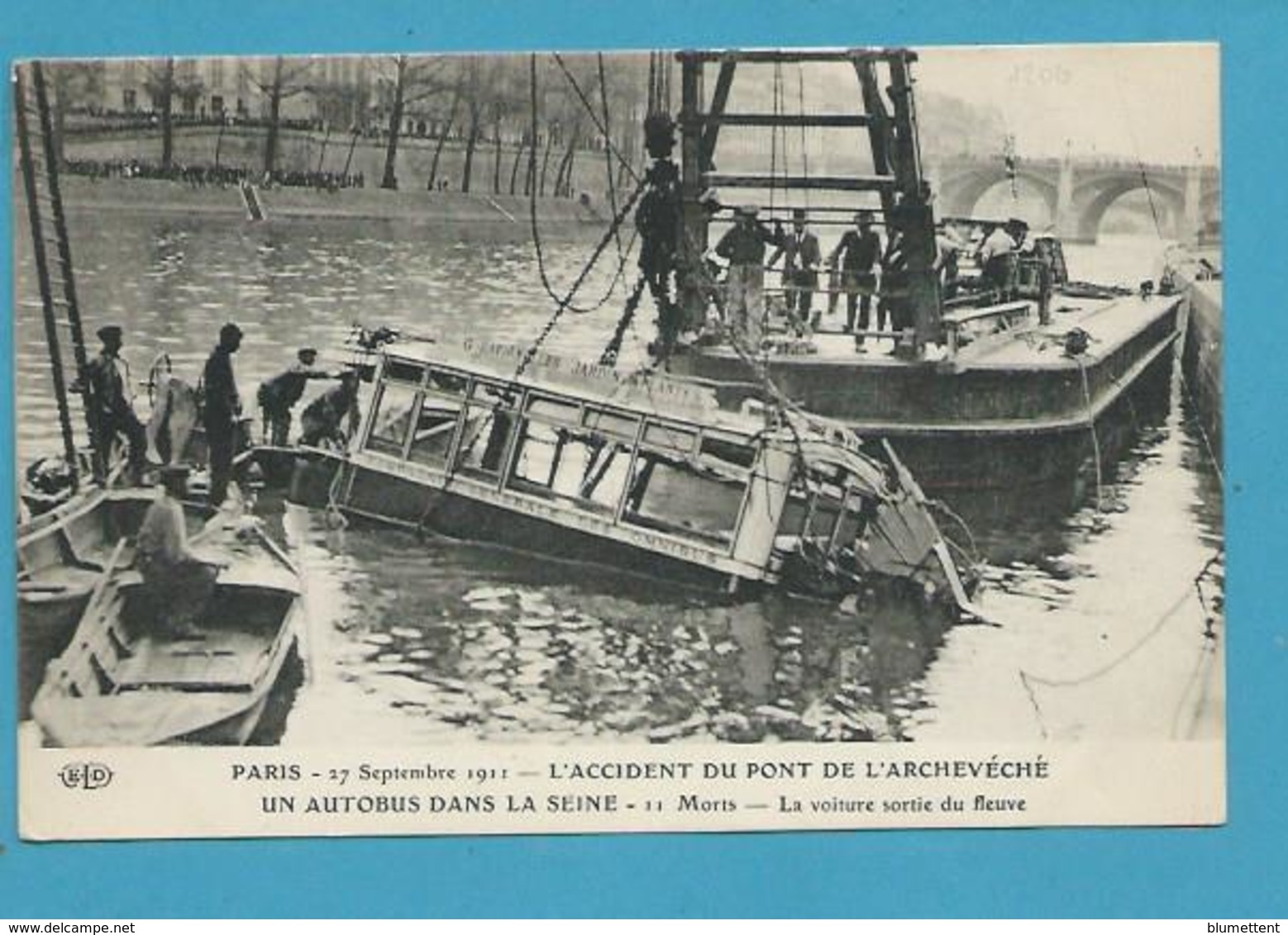 CPA Catastrophe Autobus Seine Accident 1911 Pont De L'Archevéché PARIS Ed. E.L.D - Altri & Non Classificati