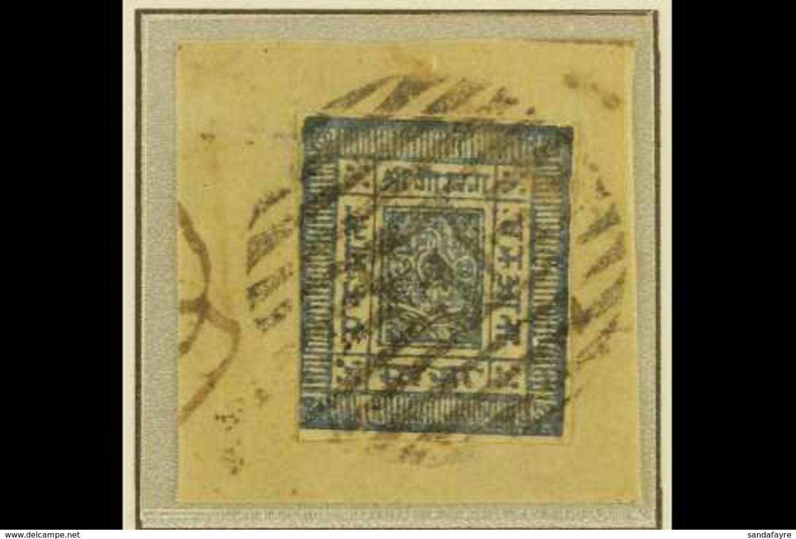 1881  1a Blue, White Wove Paper, Imperf, SG 4, Scott 4, Three Margins, Very Fine Used On Neat Piece With Clear & Full Sa - Nepal