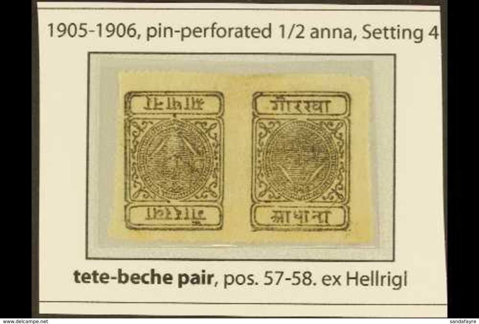 1900-06  Pin-perf ½a Black, Setting 4, TETE-BECHE PAIR (Hellrigl 24a, SG 23a, Scott 12a, Mi 13bKA), Fine Unused. For Mor - Nepal