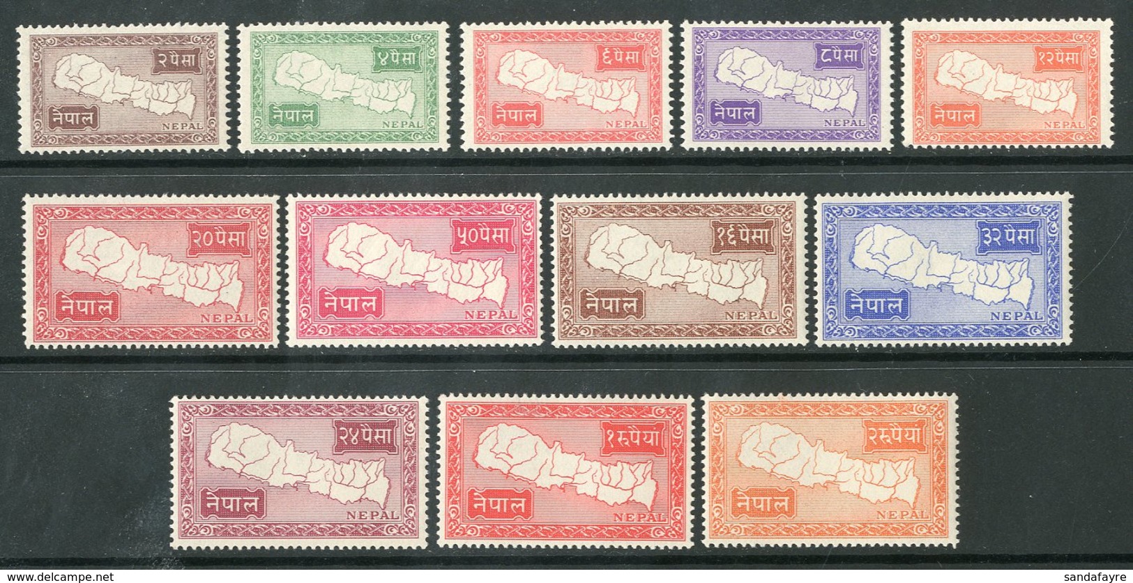 1954  Maps Definitives Complete Set, SG 85/96, Never Hinged Mint. (12 Stamps) For More Images, Please Visit Http://www.s - Nepal