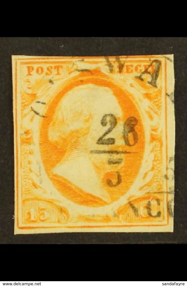 1852  15c Orange-yellow (SG 3b, Michel 3a, NVPH 3d), Fine Used With Upward Large Part "BOLSWARD" Type B Postmark.  Stamp - Sonstige & Ohne Zuordnung