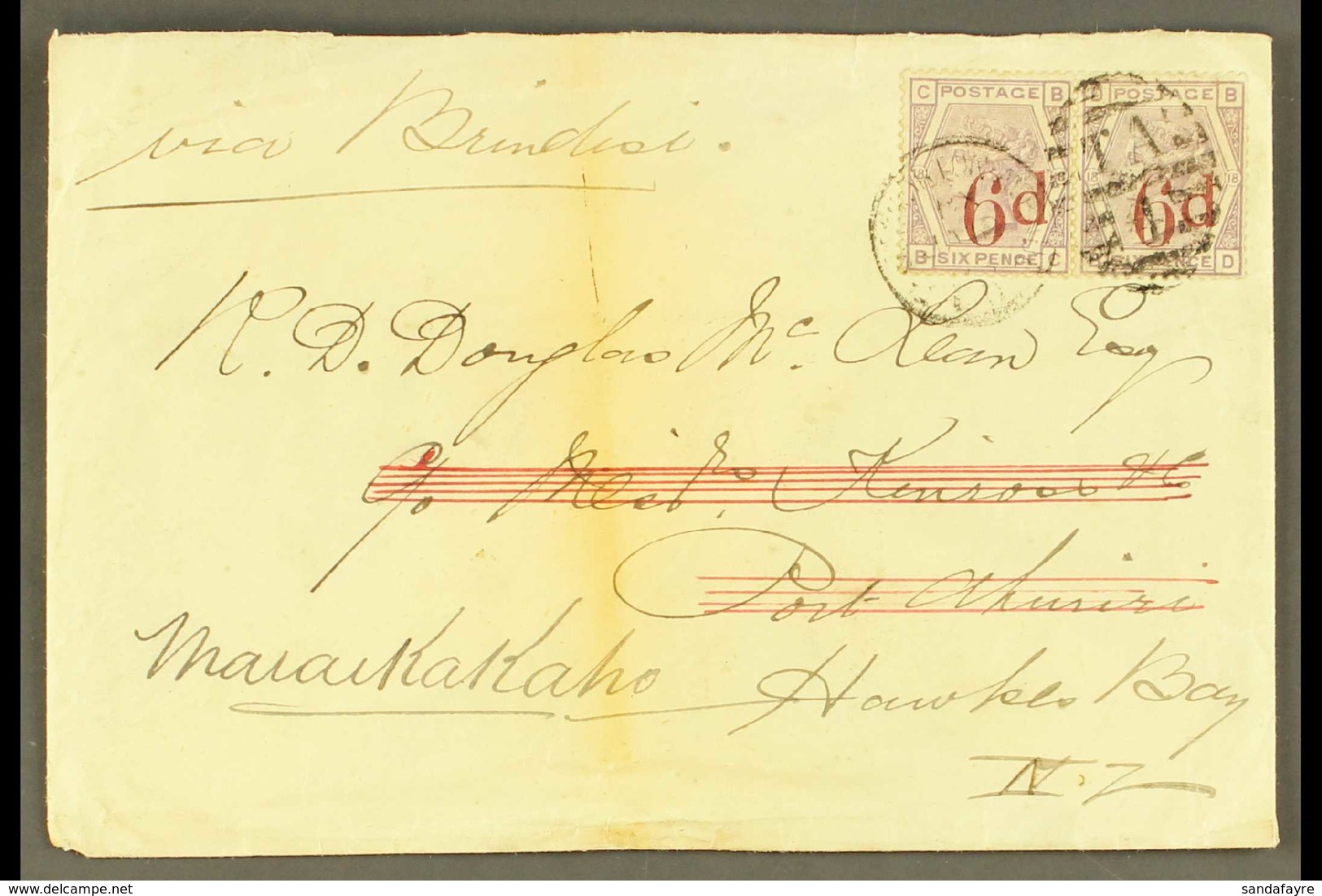 1883 INWARD MAIL  (12 Jan) Env From London To Port Ahuriri, Hawks Bay Then Redirected To Maraekakaho Bearing A Pair Of G - Sonstige & Ohne Zuordnung