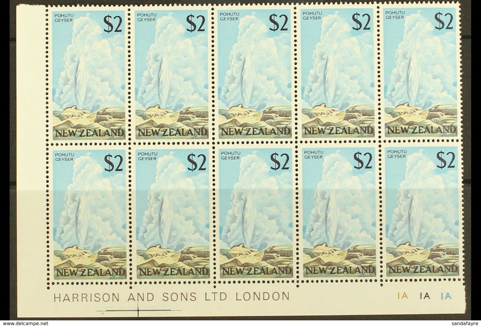 1967-70  $2 Geyser, SG 879, Lower Left Corner Imprint/plate Number Block Of Ten (5 X 2), Never Hinged Mint. For More Ima - Sonstige & Ohne Zuordnung