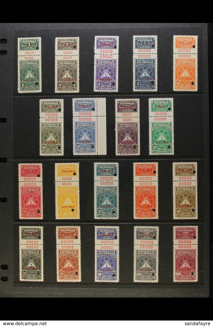 REVENUES  American Bank Note Company Archive "Tabbed" Revenue SPECIMENS, All Different With Values To 1000 Cordobas, 000 - Nicaragua