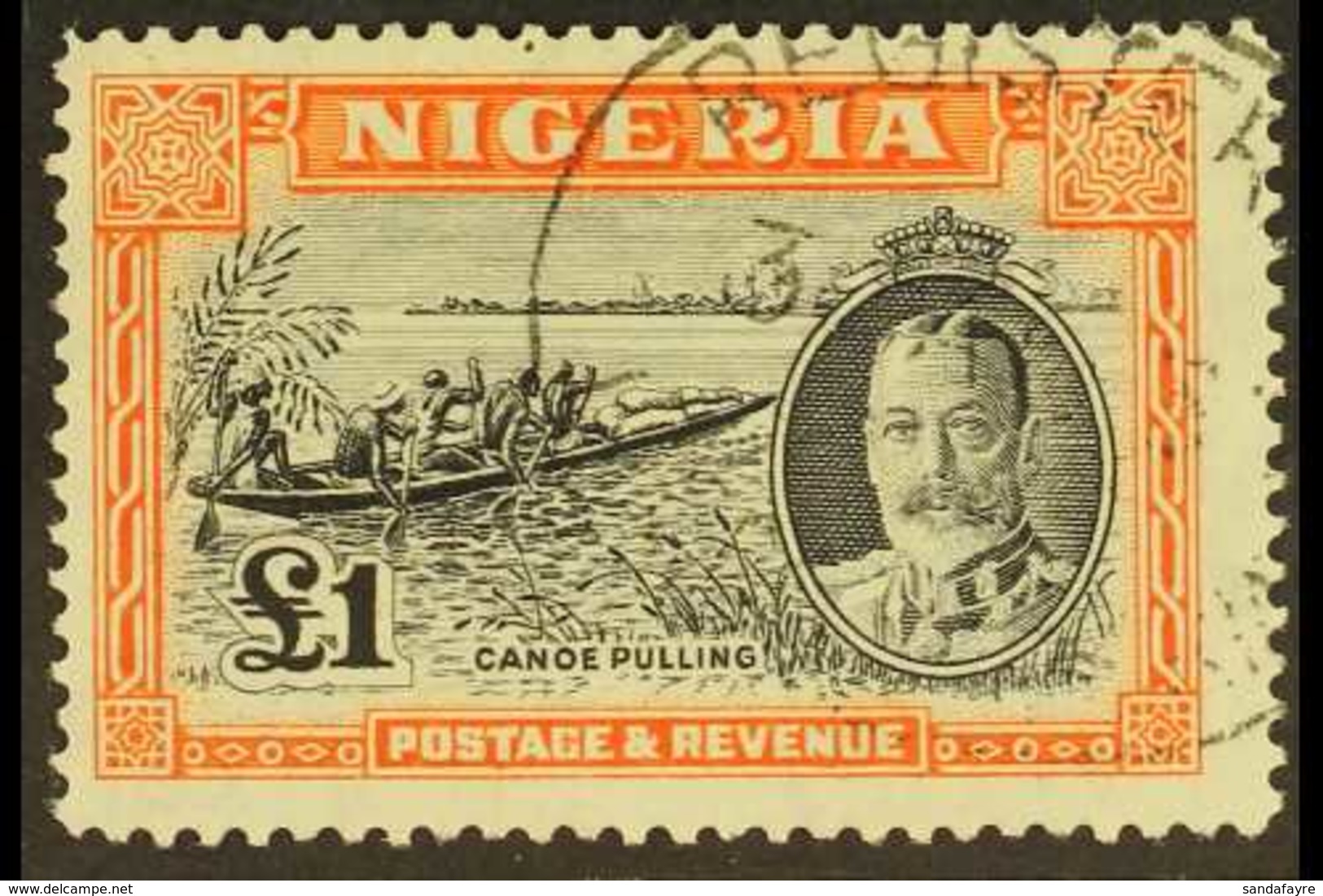 1936  £1 Black And Orange Canoe, SG 45, Very Fine Used. Lovely. For More Images, Please Visit Http://www.sandafayre.com/ - Nigeria (...-1960)
