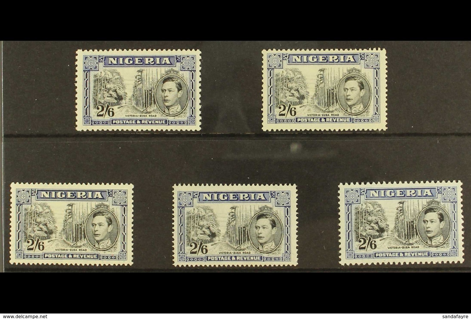 1938-51  2s6d Black & Blue Perforation / Shade Variant Set, SG 58, 58a, 58ab, 58b & 58c, Fine Mint (5 Stamps) For More I - Nigeria (...-1960)