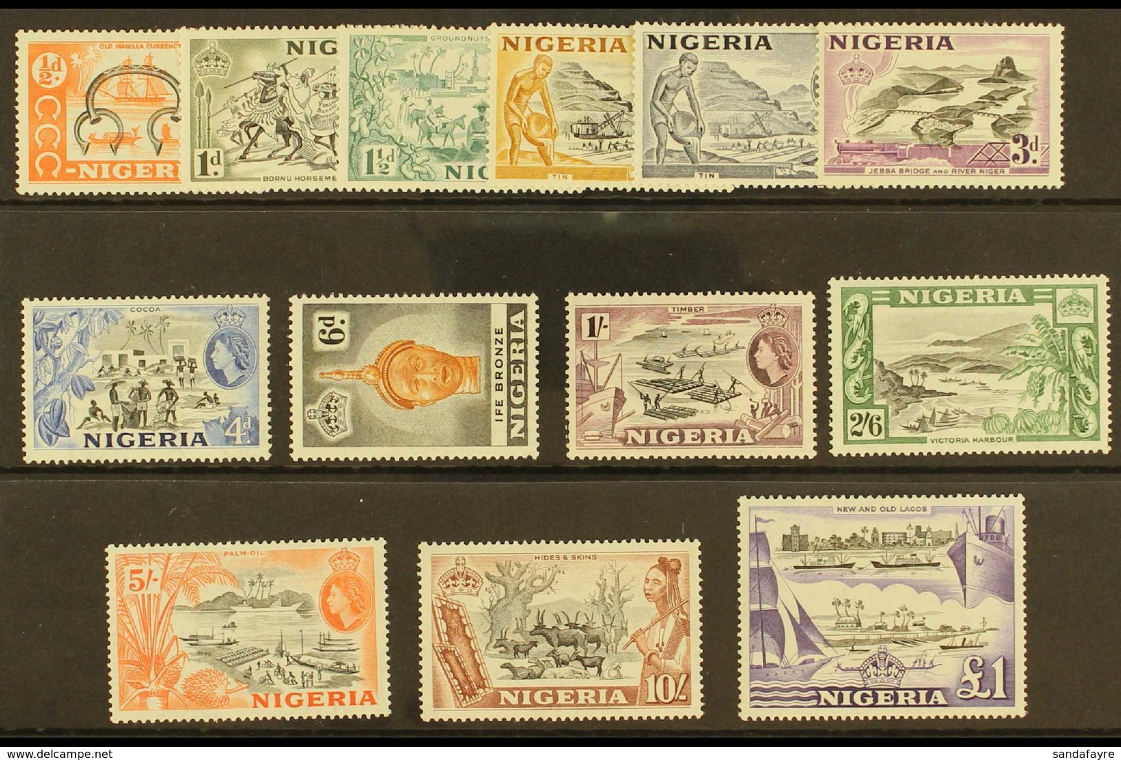 1953-58  Pictorials Complete Set, SG 69/80, Very Fine Never Hinged Mint, Fresh. (13 Stamps) For More Images, Please Visi - Nigeria (...-1960)