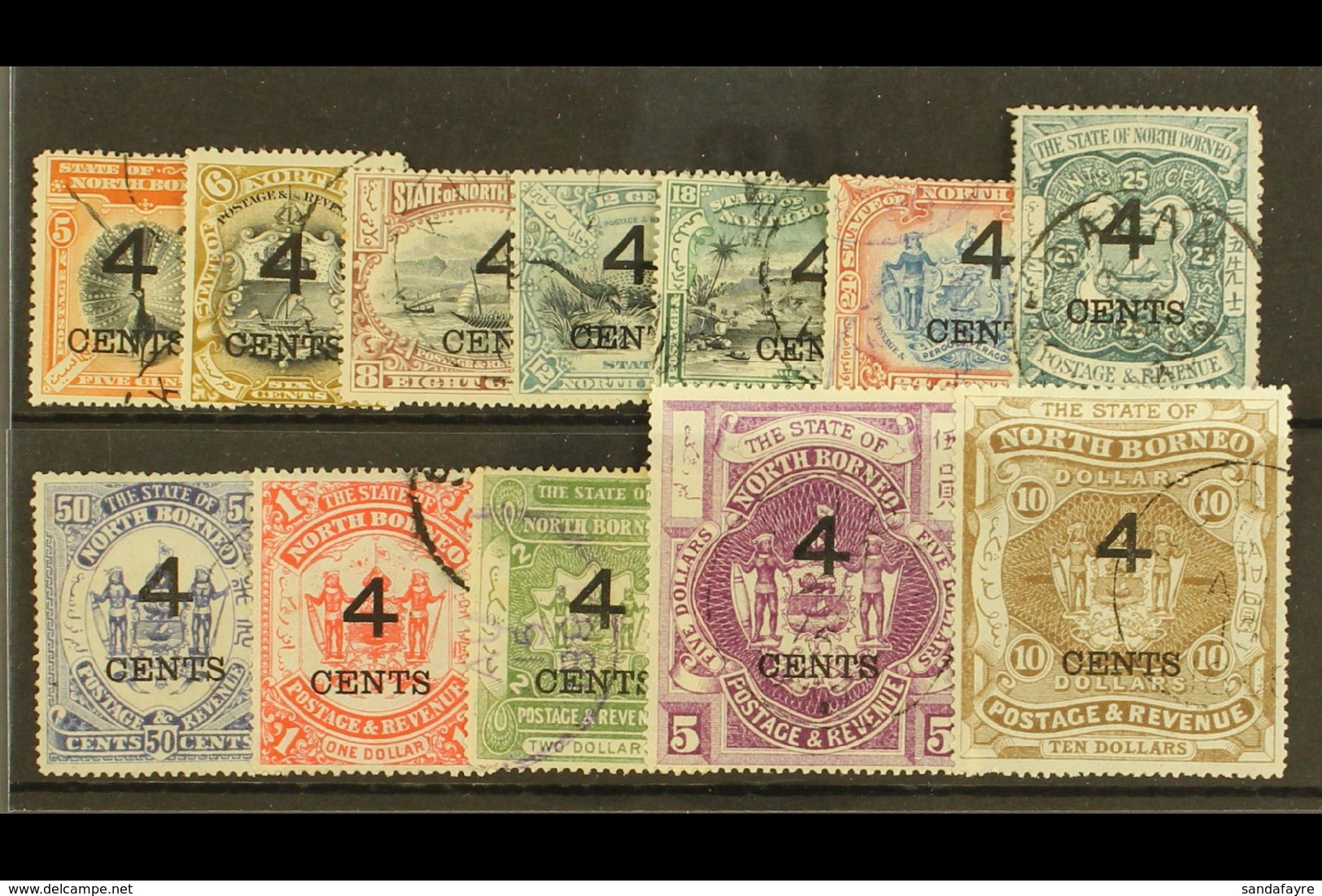 1899  "4 CENTS" Surcharges Set Complete, SG 112/22 & 125/6, Very Fine Used (12 Stamps) For More Images, Please Visit Htt - Nordborneo (...-1963)