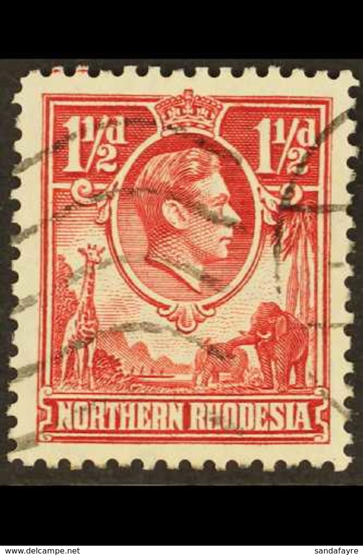1938  KGVI Definitive 1½d Carmine-red With "Tick Bird" Flaw, SG 29b, Used, The Variety Clearly Visible. For More Images, - Northern Rhodesia (...-1963)