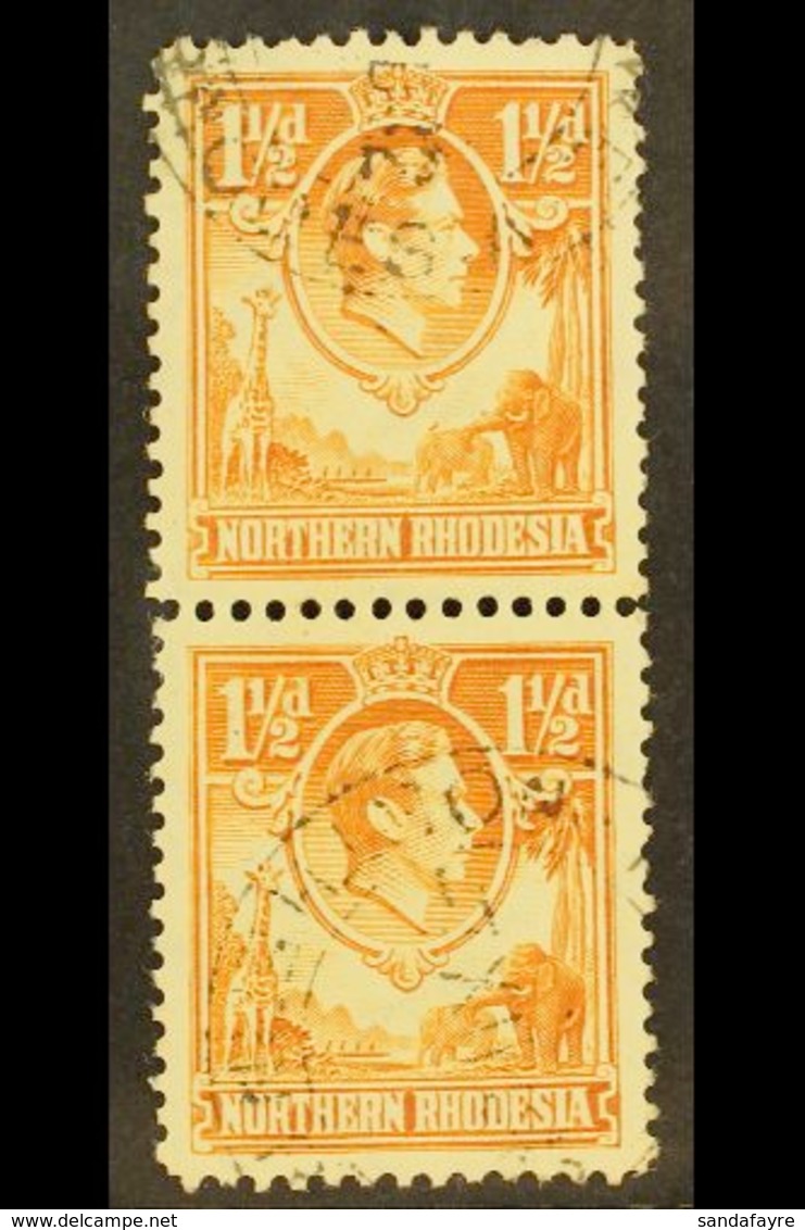 1938-52  1½d Yellow-brown, TICK BIRD FLAW In Vertical Pair With Normal, SG 30b, Very Fine Used. For More Images, Please  - Nordrhodesien (...-1963)