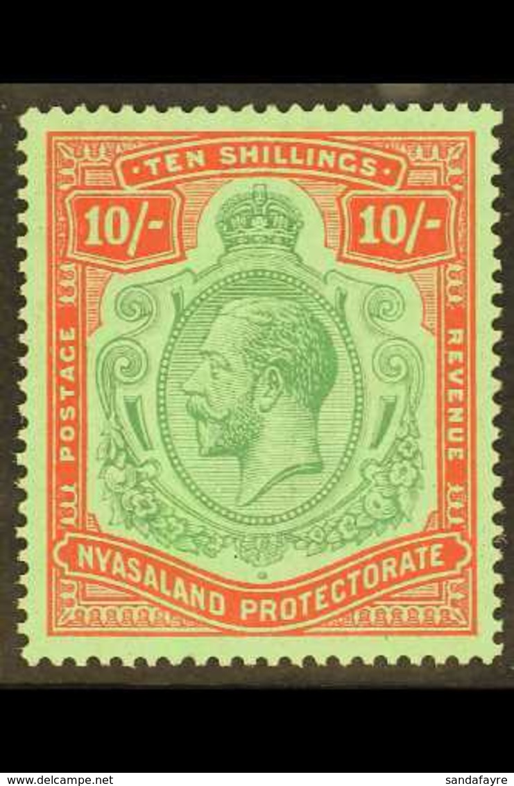 1913-21  10s Green And Deep Scarlet / Green, Wmk Mult Crown CA, SG 96e, Never Hinged Mint. For More Images, Please Visit - Nyassaland (1907-1953)