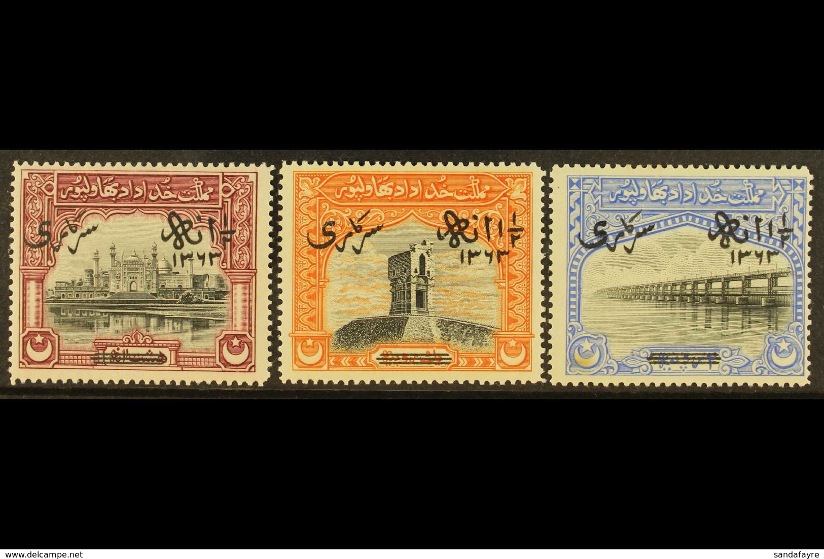 OFFICIAL  1945 (Mar-May) Surcharges Set, SG O11/13, Very Lightly Hinged Mint. (3 Stamps) For More Images, Please Visit H - Bahawalpur