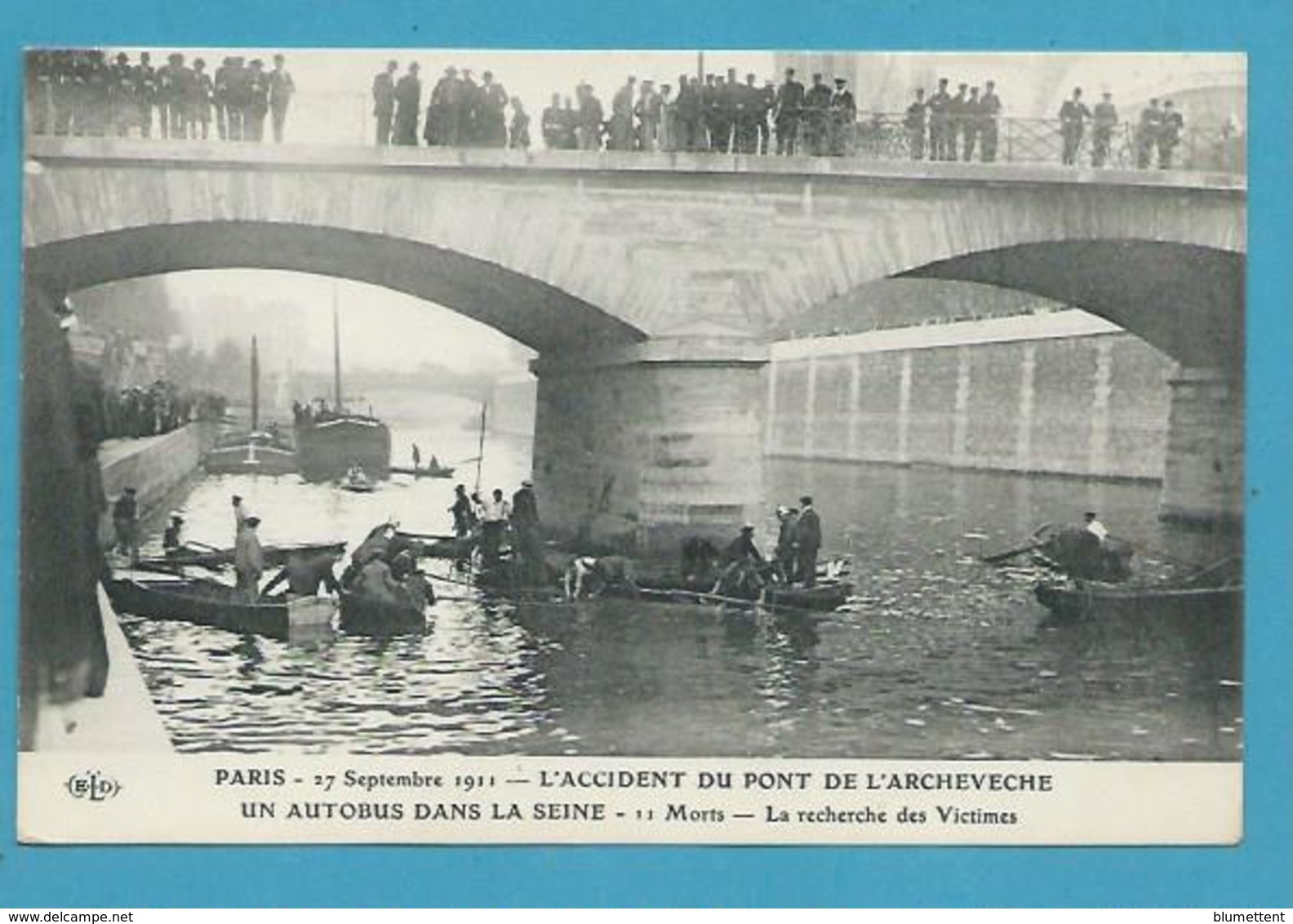 CPA Catastrophe Autobus Seine Accident 1911 Pont De L'Archevéché PARIS Ed. E.L.D - Altri & Non Classificati