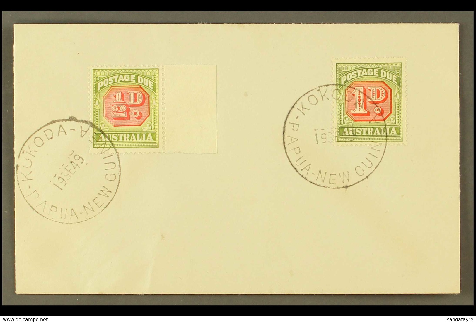 1949  (Sept) Pretty Little Unaddressed Envelope, Bearing Australia ½d And 1d Postage Due Stamps, Each Tied By Crisp KUDO - Papua-Neuguinea