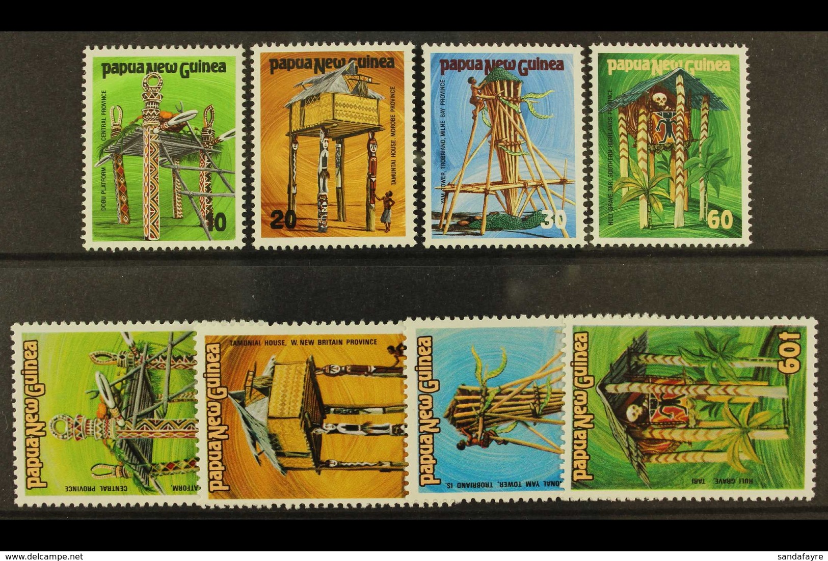 1985  Ceremonial Structures, "leaked" Set In Smaller Format, As SG 496/9 (see Footnote), Never Hinged Mint, Accompanied  - Papua-Neuguinea