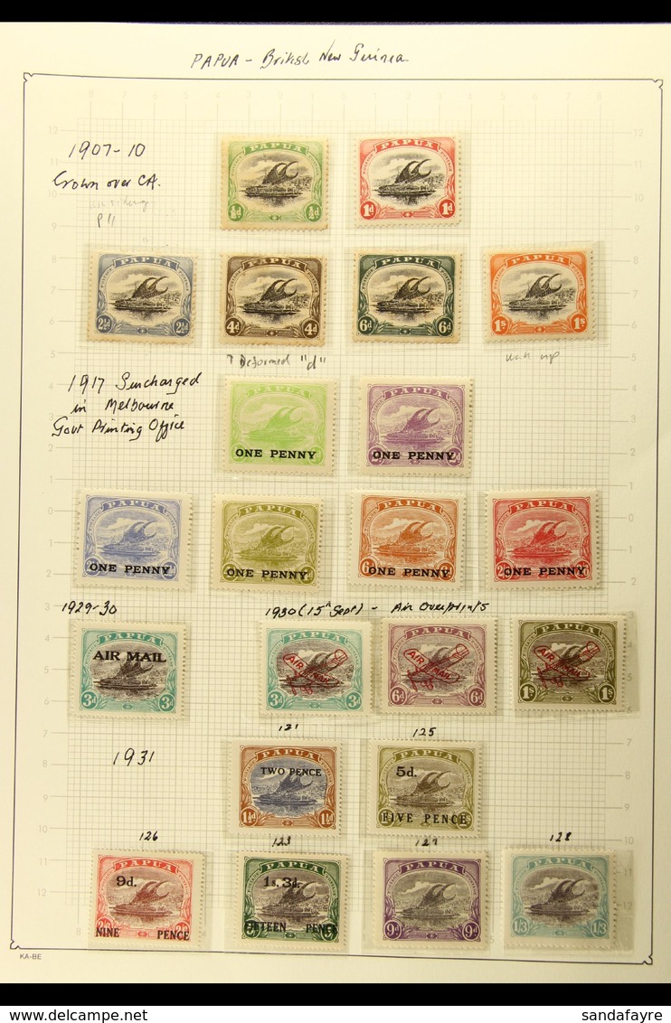 1907-1941 MINT COLLECTION  In Hingeless Mounts On A Two-sided Page, ALL DIFFERENT, Inc 1907-10 Vals To 1s Wmk Upright Pe - Papua-Neuguinea