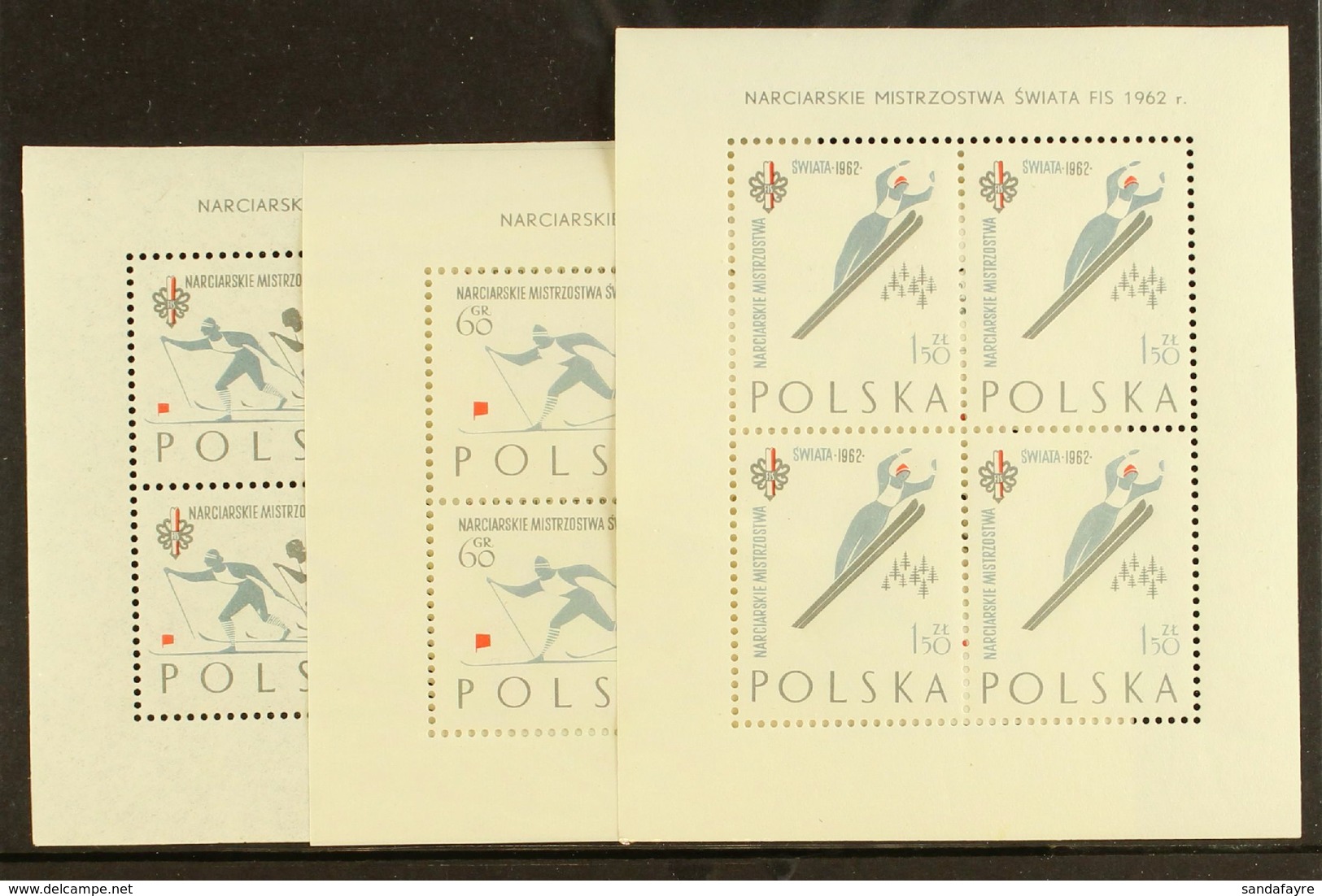 1962  International Ski Championships, Zakopane, Complete Set Of Three Sheetlets, Perf 11 X 11½, Michel 1294C/1296C Klei - Sonstige & Ohne Zuordnung