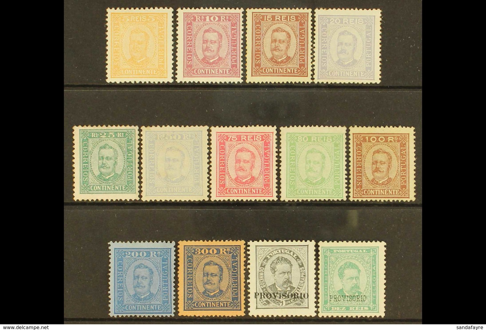 1892-4  King Carlos Definitives, All Values To 300r Except 150r, Mixed Perfs, Also 1892 "Provisorio" Ovptd 5r & 10r, Bet - Andere & Zonder Classificatie