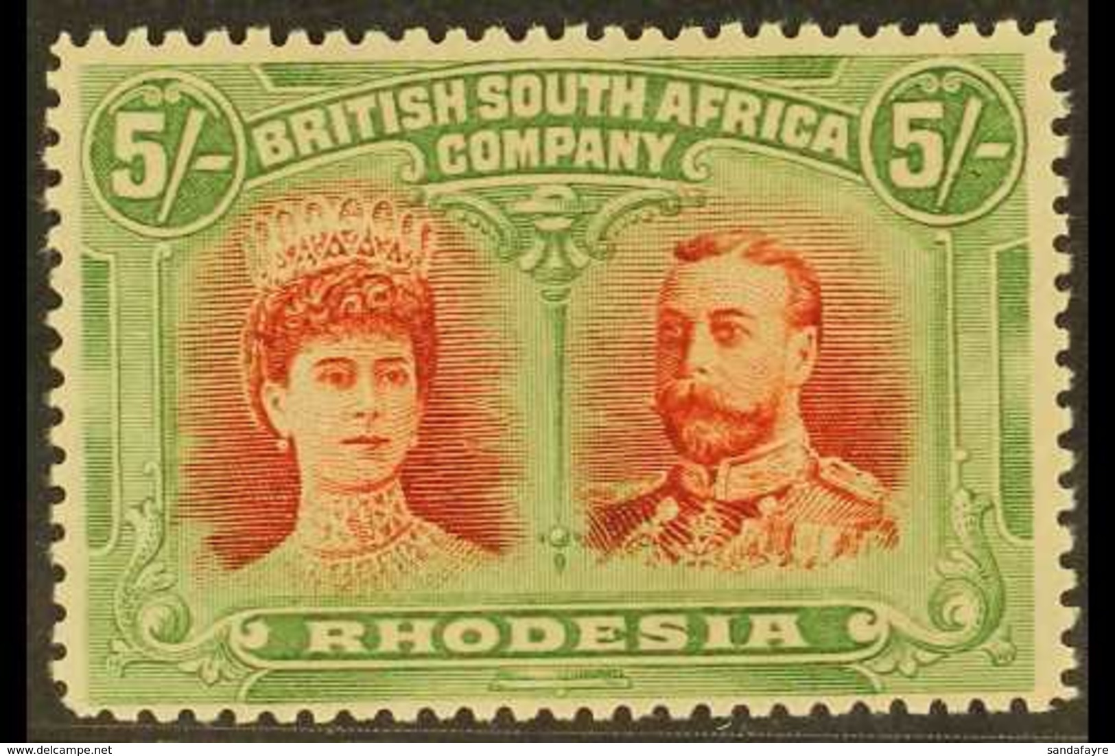 1910-13  5s Vermilion And Deep Green Perf 14 Double Head, SG 159, Very Fine Mint. For More Images, Please Visit Http://w - Sonstige & Ohne Zuordnung