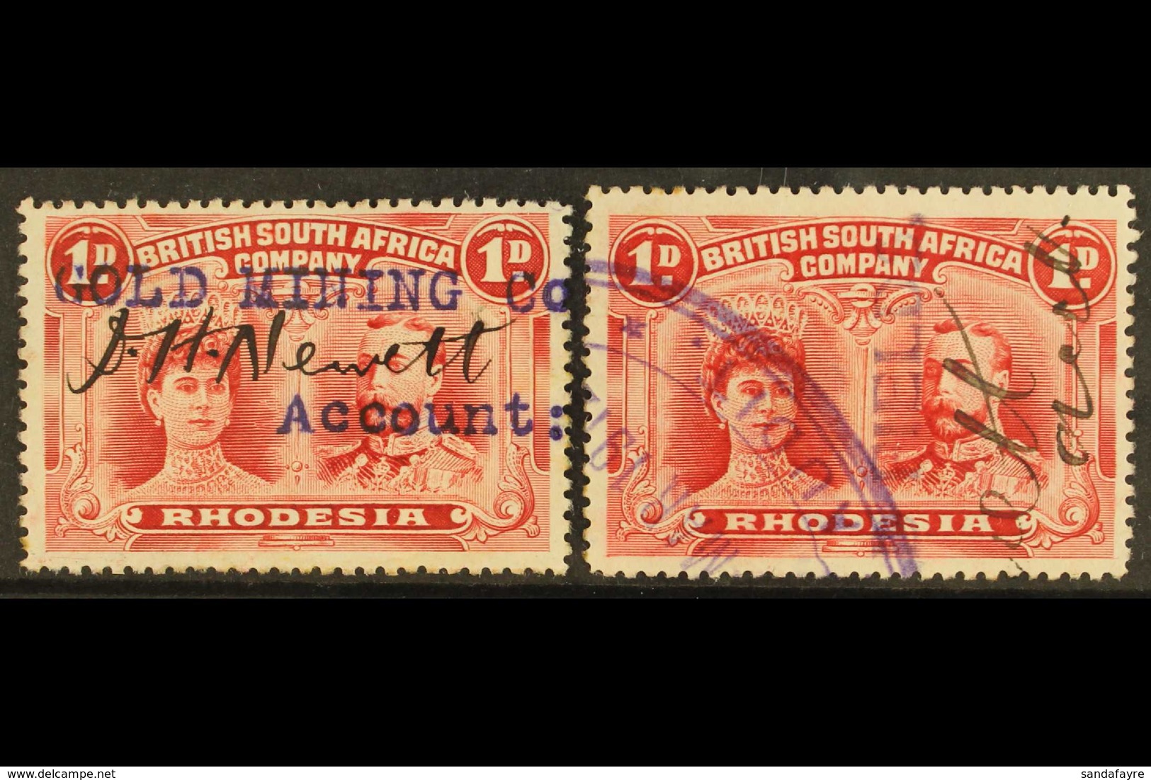 GOLD MINING  1910-13 1d Carmine Double Heads, Fiscally Used Circa 1912, With "Gold Mining Co" And "Goldfields" Overprint - Sonstige & Ohne Zuordnung