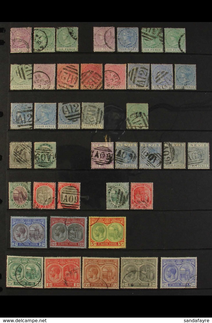 1872-1952 USED COLLECTION  On Stock Pages, Includes ST CHRISTOPHER 1870-82 Vals To 6d Incl 1d Magenta Perf 12½, 1882-90  - St.Kitts Und Nevis ( 1983-...)