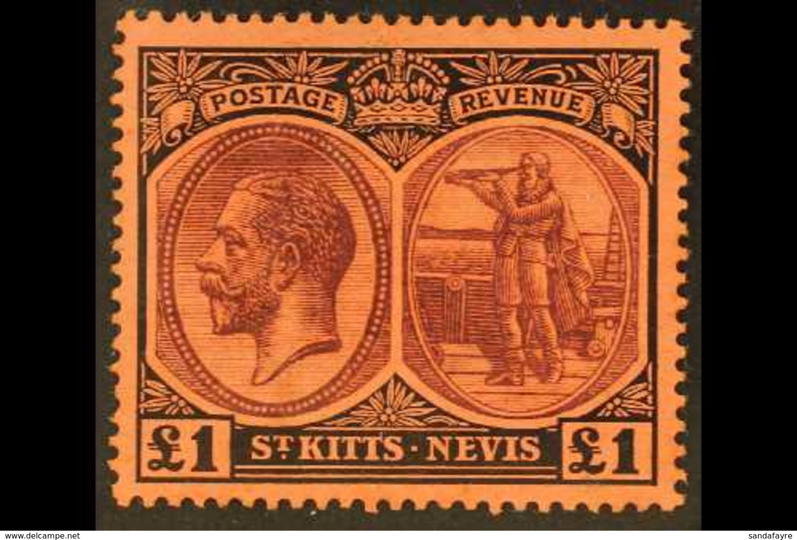 1920-22  £1 Purple & Black/red, SG 36, Very Fine Mint For More Images, Please Visit Http://www.sandafayre.com/itemdetail - St.Kitts Und Nevis ( 1983-...)
