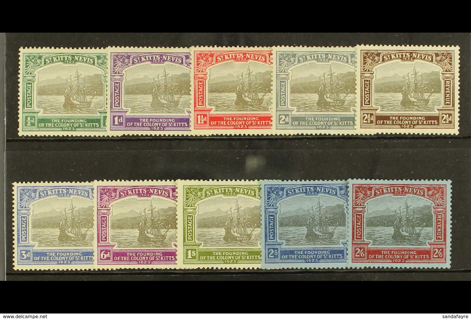 1923  Tercentenary Set To 2s6d, SG 48/57, Fine Mint (10 Stamps) For More Images, Please Visit Http://www.sandafayre.com/ - St.Kitts Und Nevis ( 1983-...)