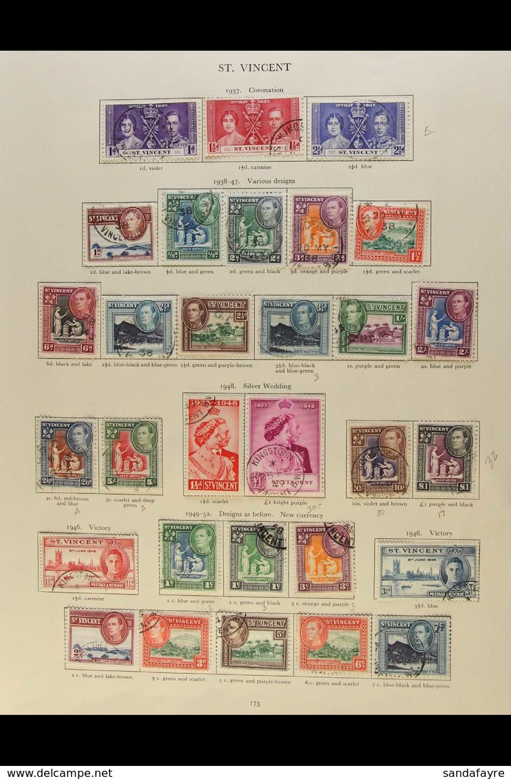 KING GEORGE VI ISSUES COMPLETE  1937-52 Fine Used Collection On An Album Page, SG 146/187, Includes 1938-47 And 1949-52  - St.Vincent (...-1979)