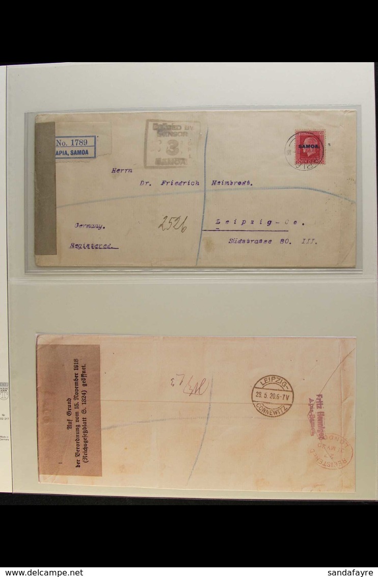 1920  (17 Apr) Registered Cover To Leipzig, Germany Bearing 6d KGV Tied By Apia Cds, Alongside Samoa Censor Cachet; On R - Samoa (Staat)