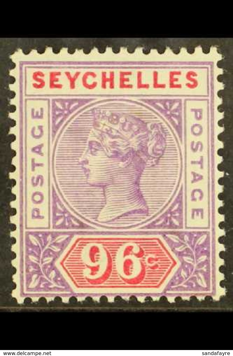1890-92  96c Mauve & Carmine, SG 8, Very Fine Mint For More Images, Please Visit Http://www.sandafayre.com/itemdetails.a - Seychellen (...-1976)