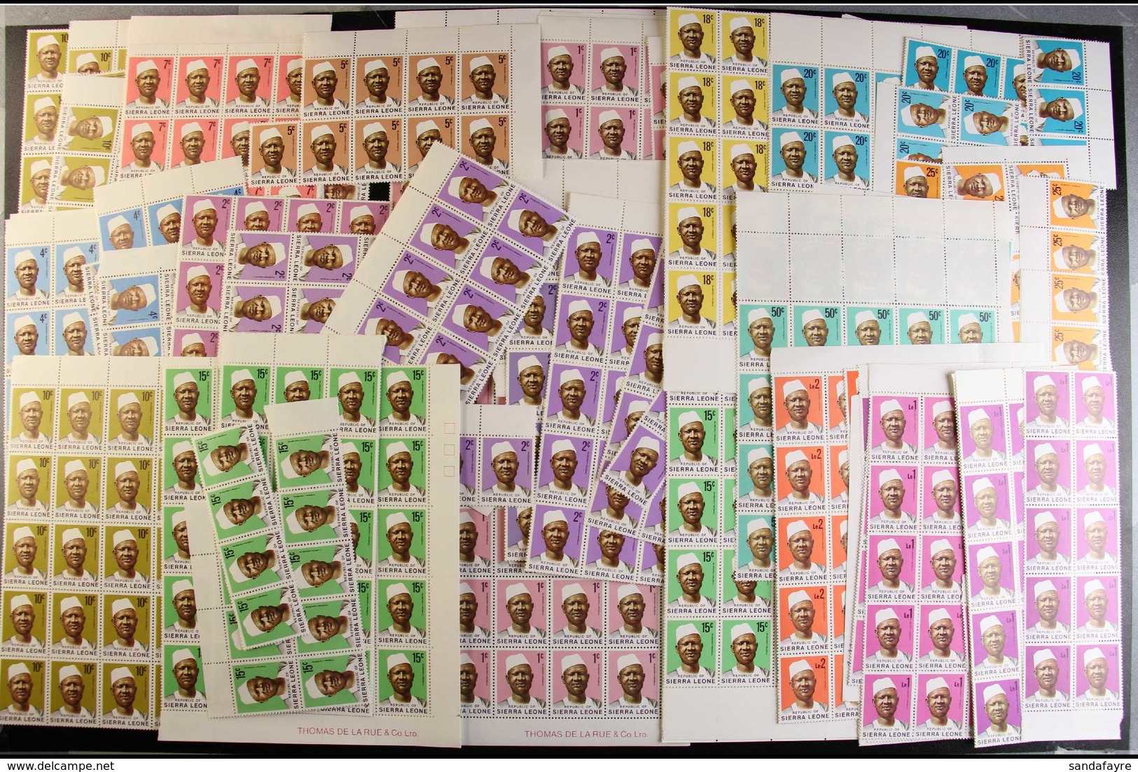 1972  President Stevens In Large Multiples (up To A Half Sheet Of 50) Of All Values To 2L, Some Values With Stamps Clear - Sierra Leone (...-1960)