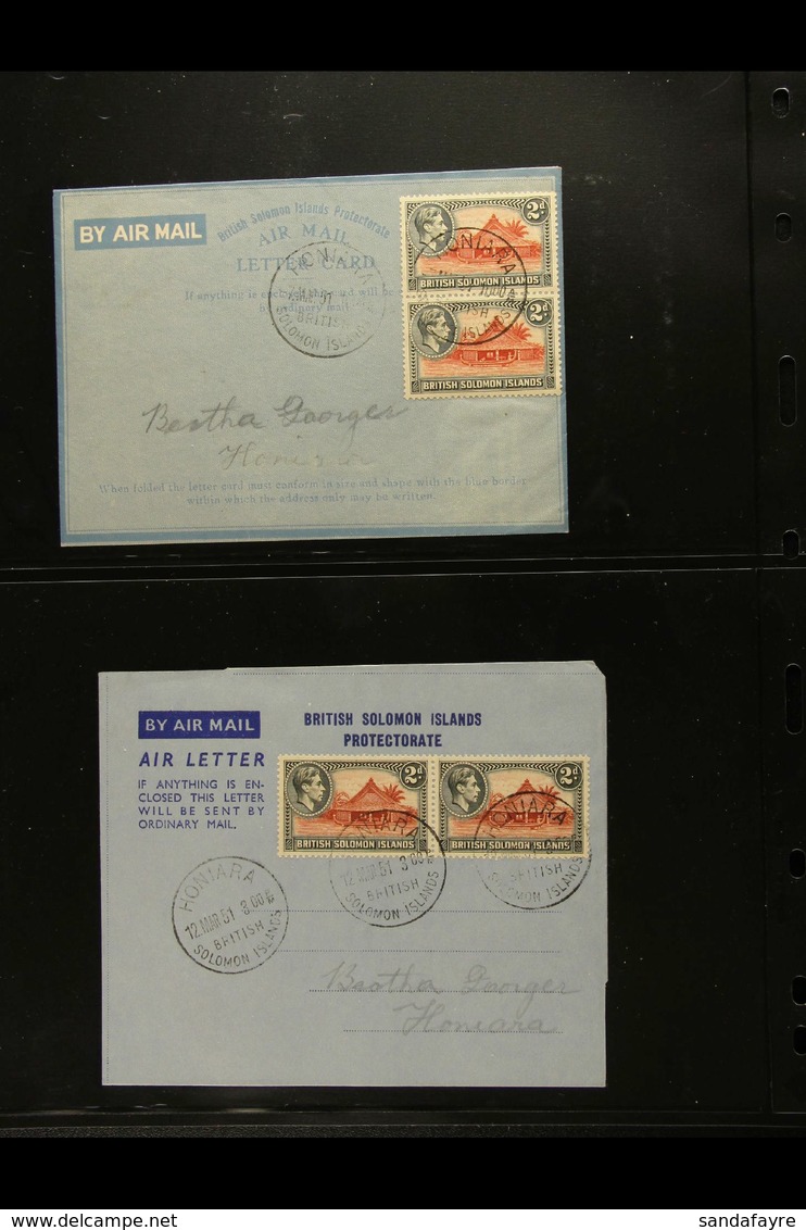 FORMULAR AEROGRAMMES  1947 And Circa 1951 'formular' Air Letters Each Bearing A Pair Of KGVI 2d Stamps Cancelled By Hona - Salomonen (...-1978)