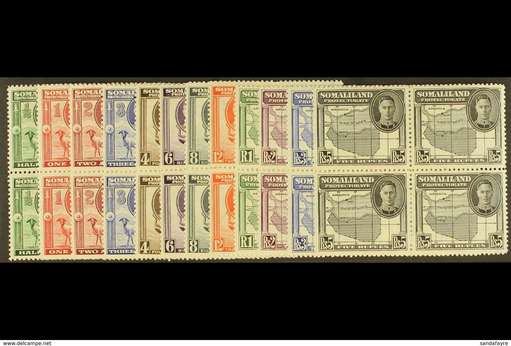 1942  Pictorial Definitives Set Complete, SG 105/16, BLOCKS OF FOUR Never Hinged Mint Apart From A Single 3r & 5r Value  - Somaliland (Herrschaft ...-1959)