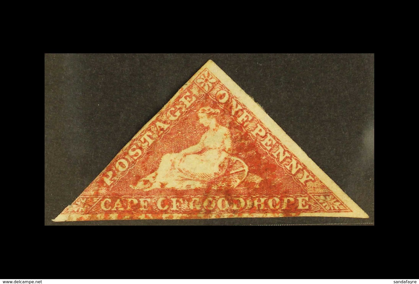 CAPE OF GOOD HOPE  1855-63 1d Rose Triangular, SG 5a, Used With BRIGHT RED Triangular Cancellation, Particularly Rare On - Ohne Zuordnung