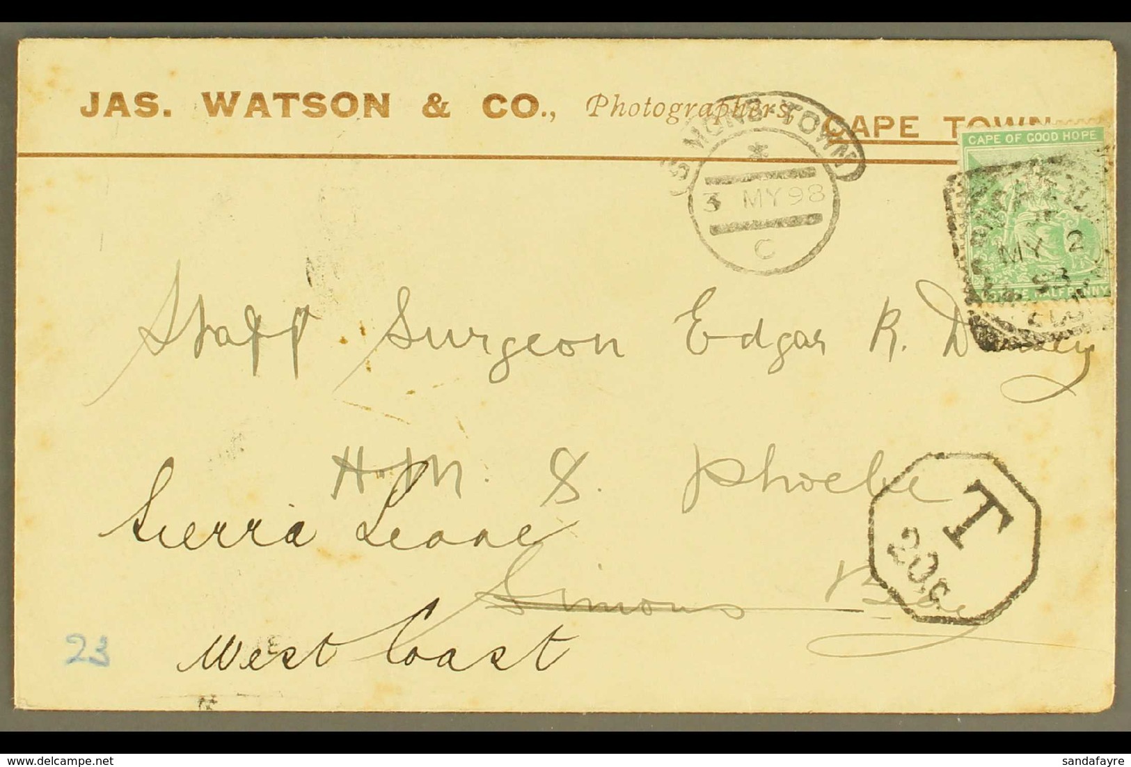 CAPE OF GOOD HOPE  1898 (2 May) Printed Envelope For "Jas. Watson & Co., Photographers, Cape Town" Addressed To Staff Su - Unclassified