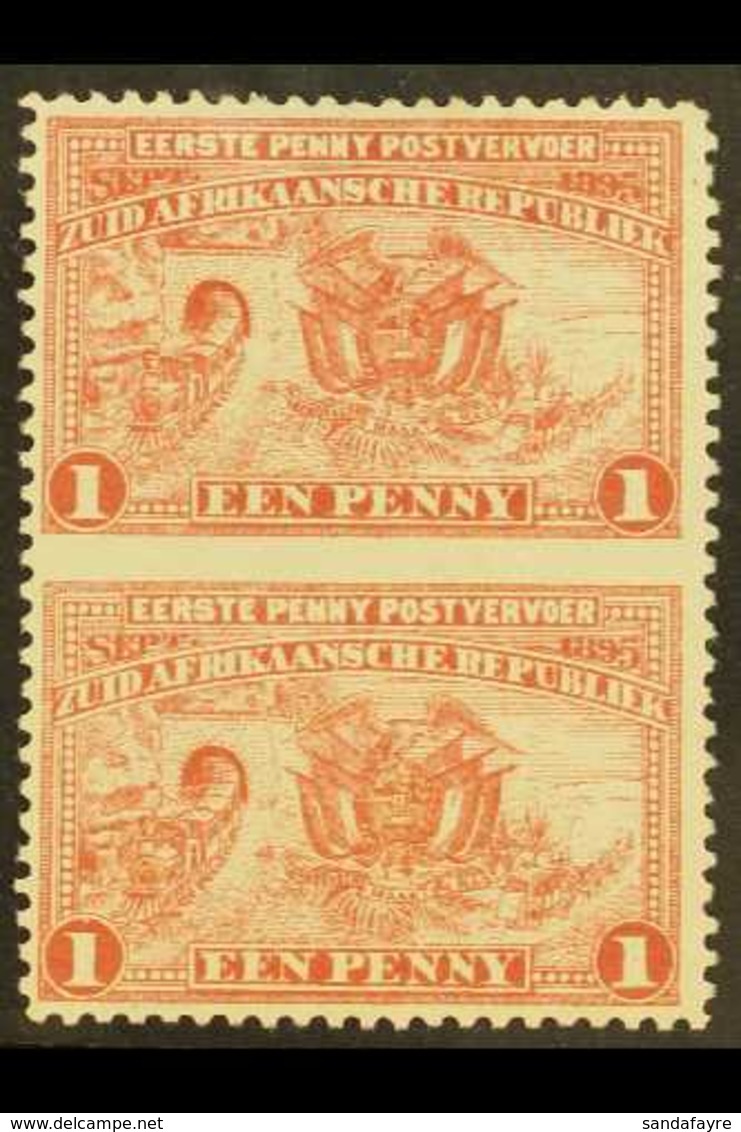 TRANSVAAL  1895 1d Red Introduction Of Penny Postage IMPERF. BETWEEN VERTICAL PAIR, SG 215ca, Very Fine Mint. For More I - Ohne Zuordnung