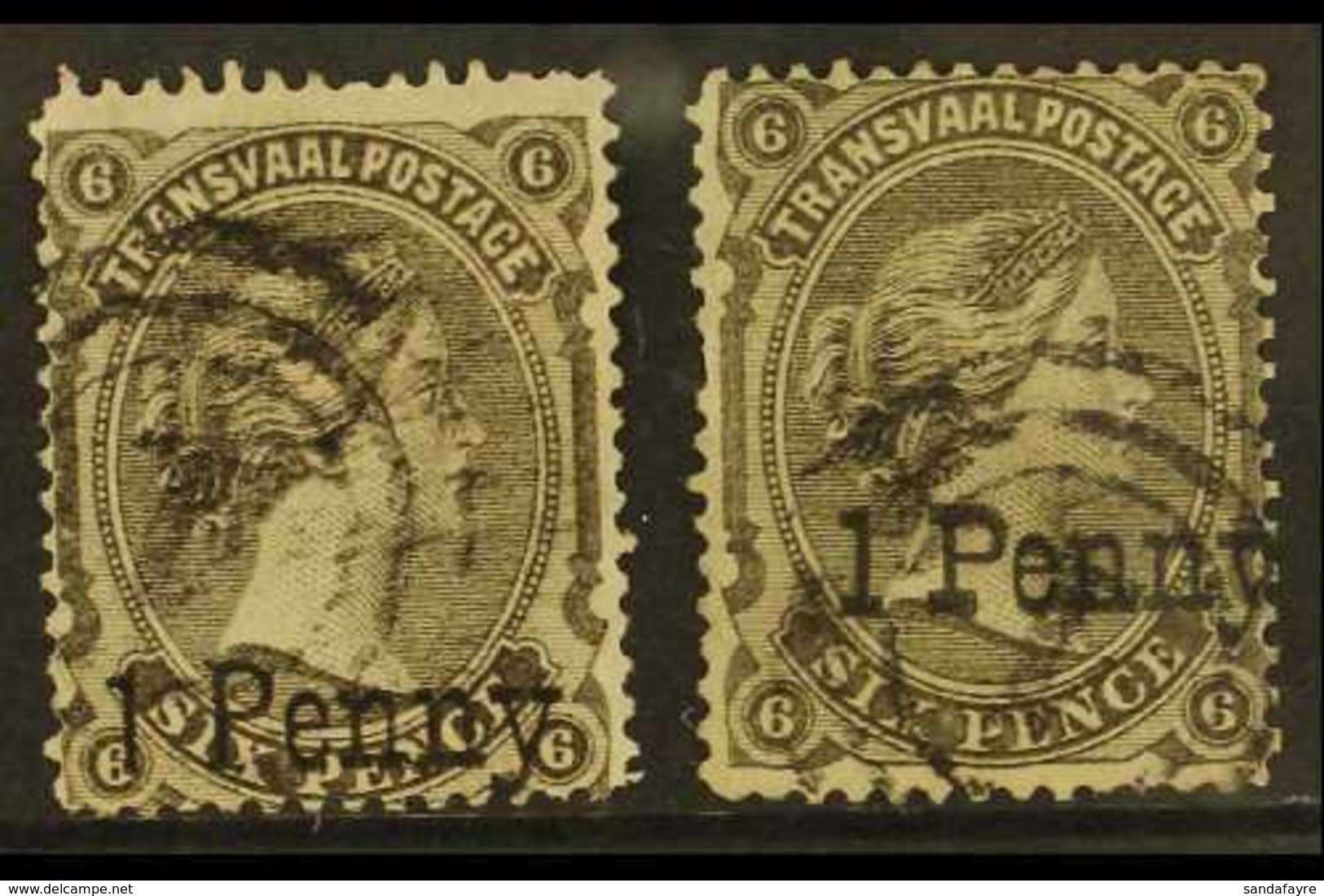 TRANSVAAL  1879 1d On 6d, Surcharged In Black Types 11 & 13, SG 141, 143, Each With Neat No. 1 Target Cancel. (2) For Mo - Ohne Zuordnung