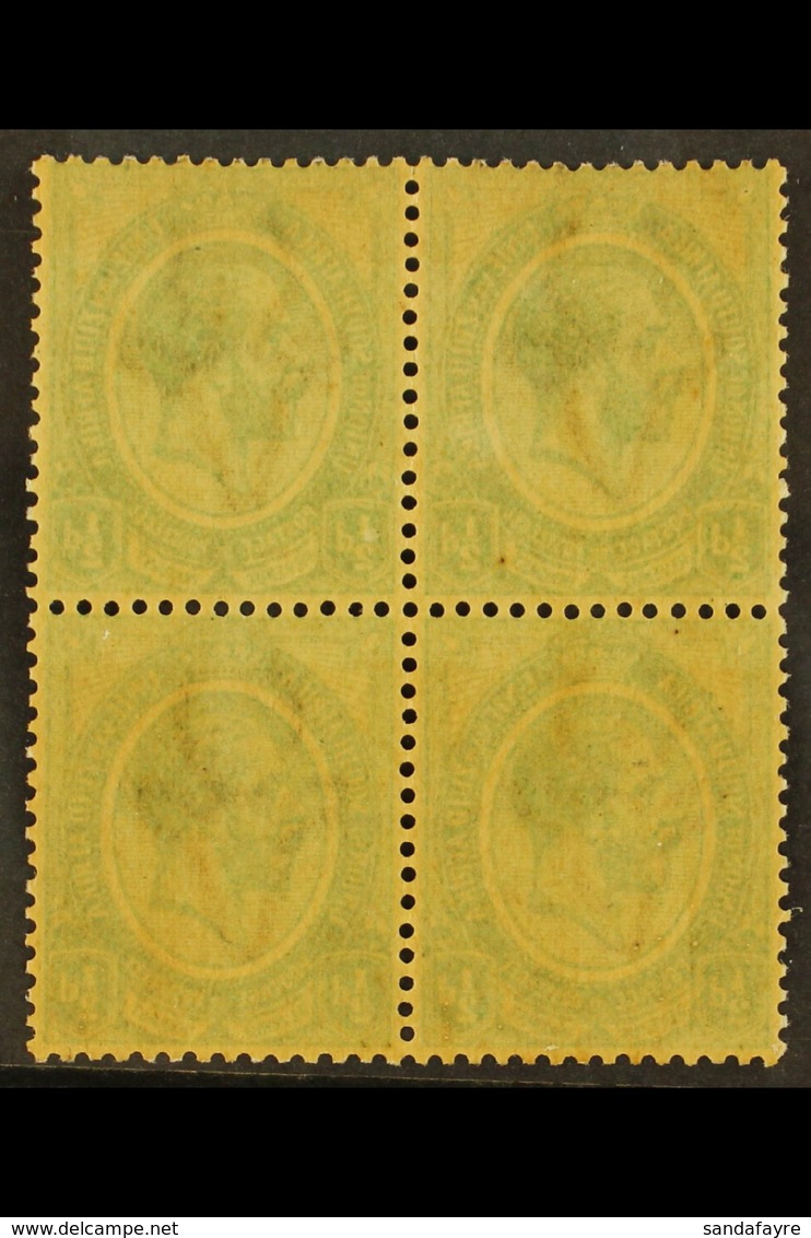 1913-24 OFFSET VARIETY  ½d Green, Block Of Four With COMPLETE OFFSET On Reverse Of Each Stamp, SG 3, Gum Slightly Toned, - Ohne Zuordnung