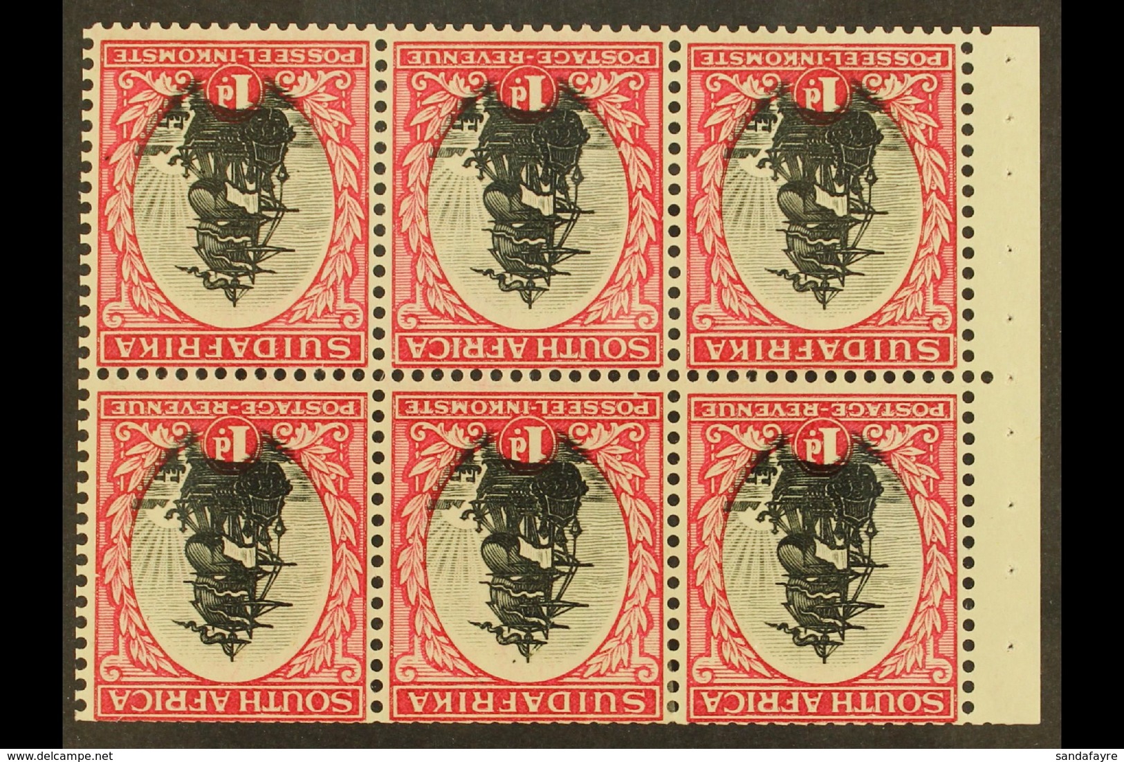 1930/1  1d Black & Carmine, Type I, Watermark Inverted, Booklet Pane Of 6 With Binding Margin, English Stamp First, SG 4 - Ohne Zuordnung