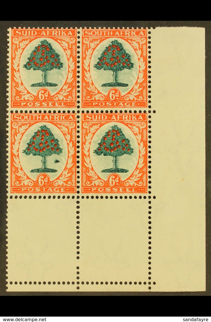 1933-48  6d Green & Vermilion, Die I, Corner Block Of Four With "MOLEHILL" FLAW, SG 61b, Very Fine Mint, Few Split Perfs - Ohne Zuordnung