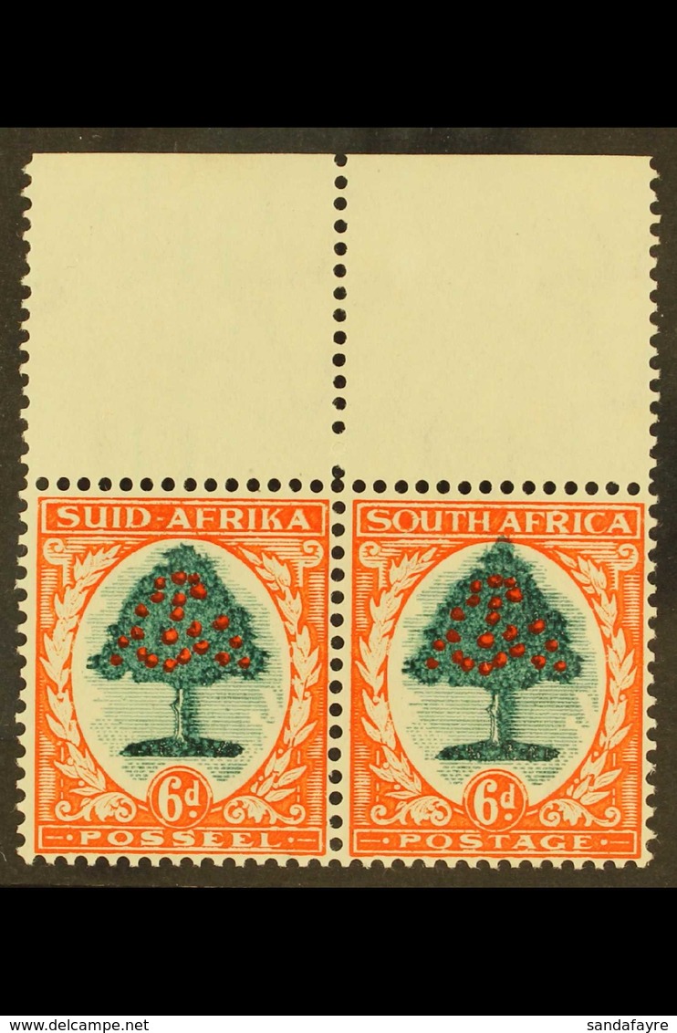1933-48  6d Green & Vermilion, Die I, "TALL TREE" FLAW (extends Through Top Of Oval, Union Handbook V1), As SG 61, Hinge - Non Classificati