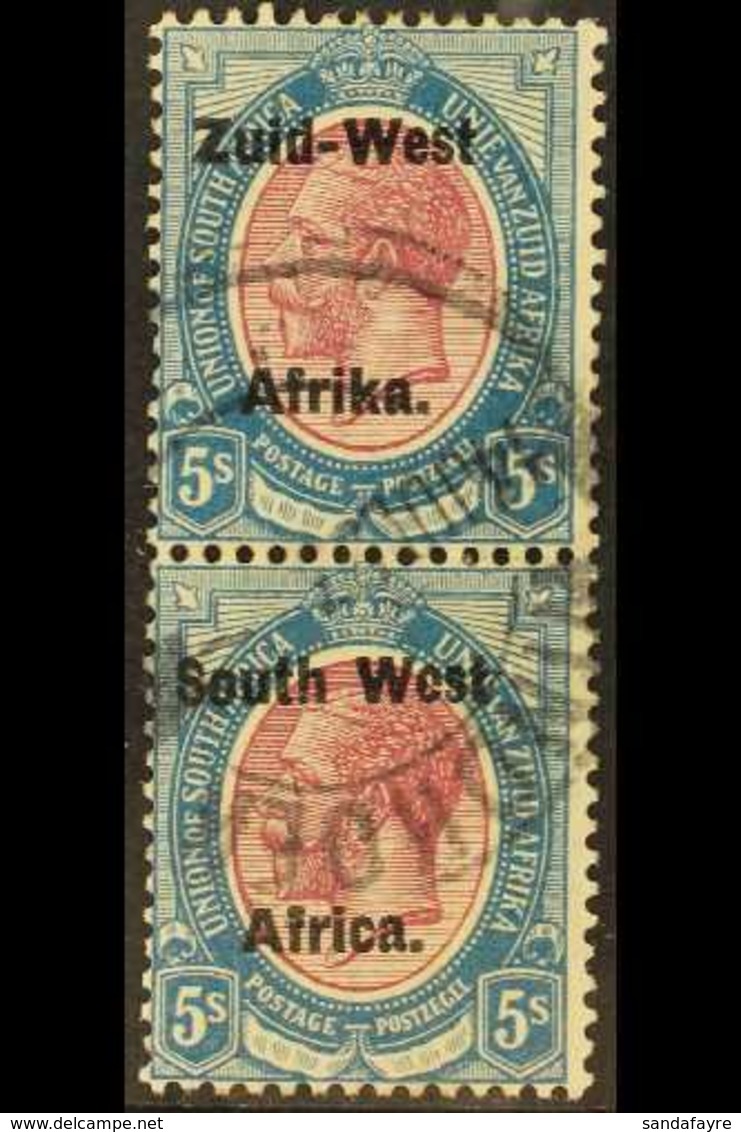 1923  5s Purple & Overprint 10mm Between Lines, SG 13, Fine Cds Used Vertical Pair. (2 Stamps) For More Images, Please V - Südwestafrika (1923-1990)