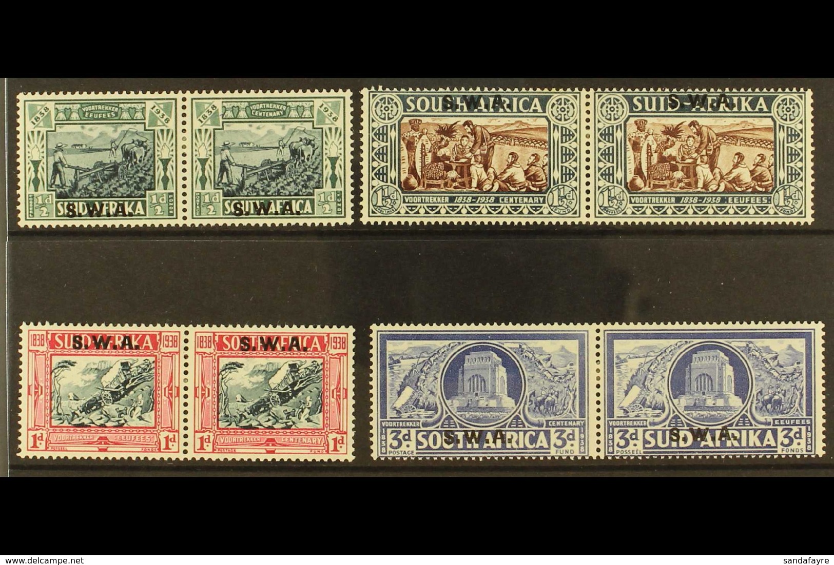 1938  Voortrekker Memorial Overprints Complete Set, SG 105/08, Fine Mint Horizontal Pairs, Fresh. (4 Pairs = 8 Stamps) F - Südwestafrika (1923-1990)