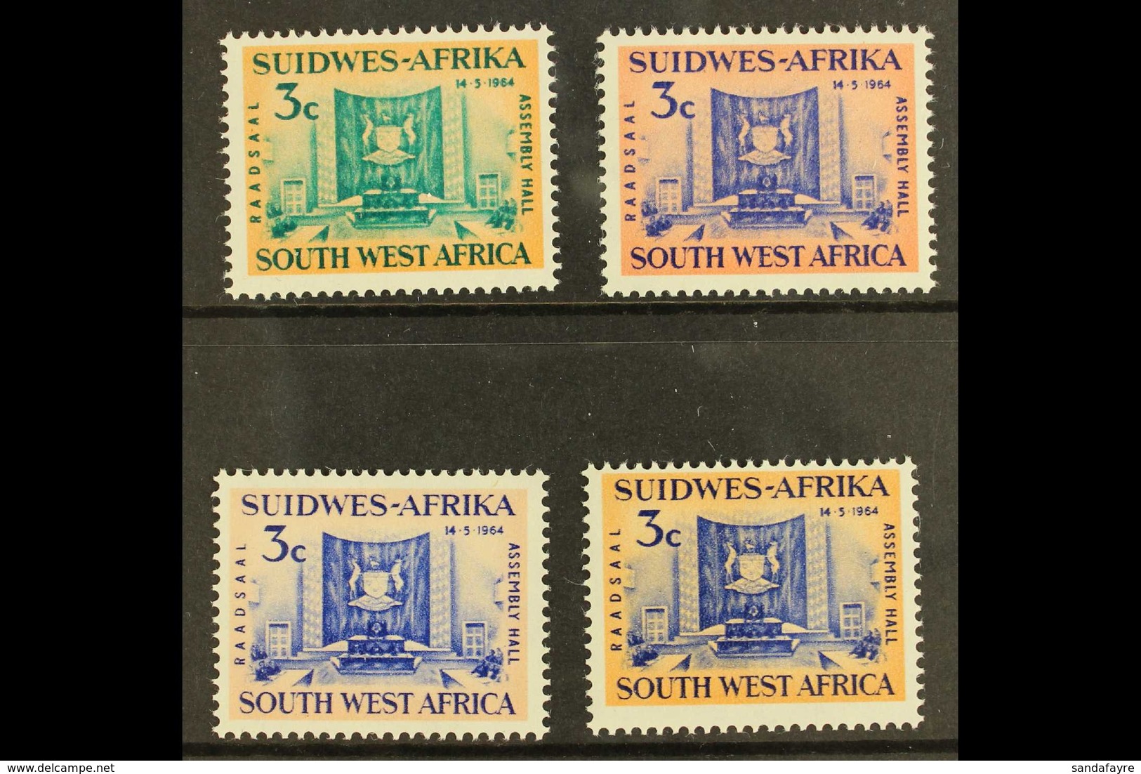 1964  Opening Of Legislative Assembly Hall, COLOUR TRIALS Of 3c Blue And Pink, Blue And Yellow Orange, And Brown Green A - Südwestafrika (1923-1990)