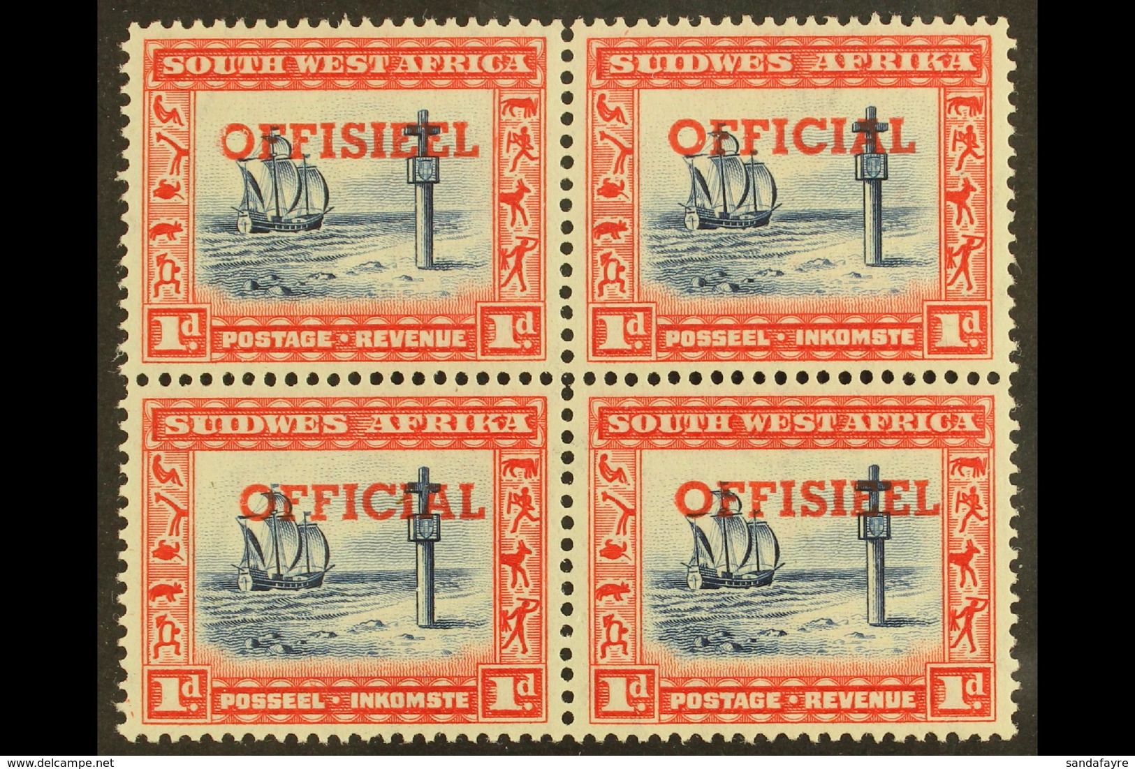 OFFICIAL  1951-2 1d TRANSPOSED OVERPRINTS In A Block Of Four, SG O24a, Top Pair Lightly Hinged, Lower Pair Never Hinged  - Südwestafrika (1923-1990)